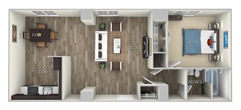 1 Bedroom 1 Bath Floor Plan at Columbia Uptown, Washington